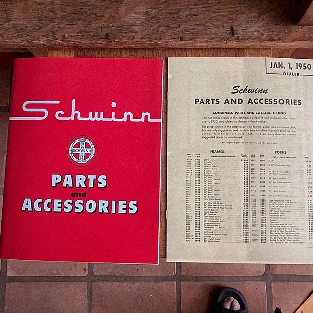 1950 Schwinn Dealership Parts and Accessories Price List and 29 Page Catalog