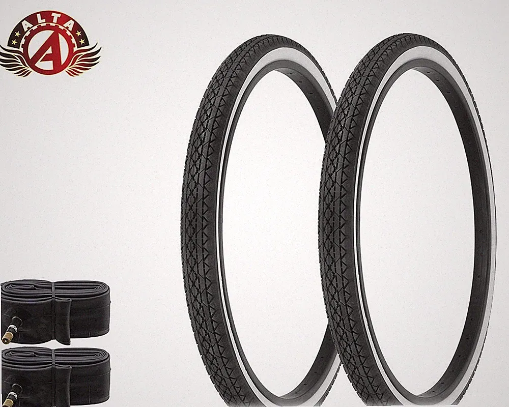 2 ALTA BICYCLE WIRE BEAD 26x 2 x 1-3/4 S7 WHITEWALL SCHWINN TIRES DIAMOND w/TUBE