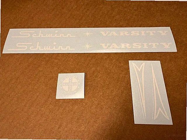 Complete Schwinn Approved White Varsity Bicycle Decal Set