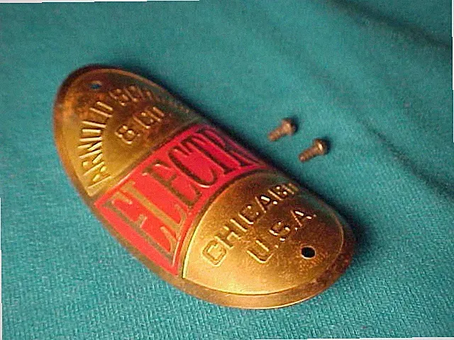 NOS Schwinn Electric Brass Bicycle Head Badge Nameplate Emblem