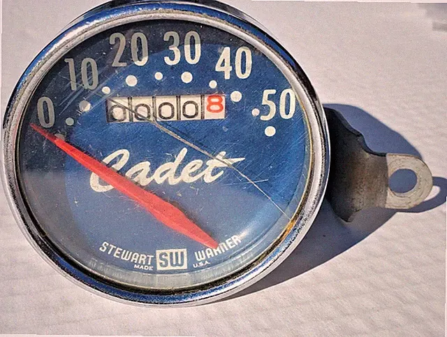 NOS Stewart Warner Cadet Bicycle Speedometer Vtg 1950's Balloon Schwinn Whizzer