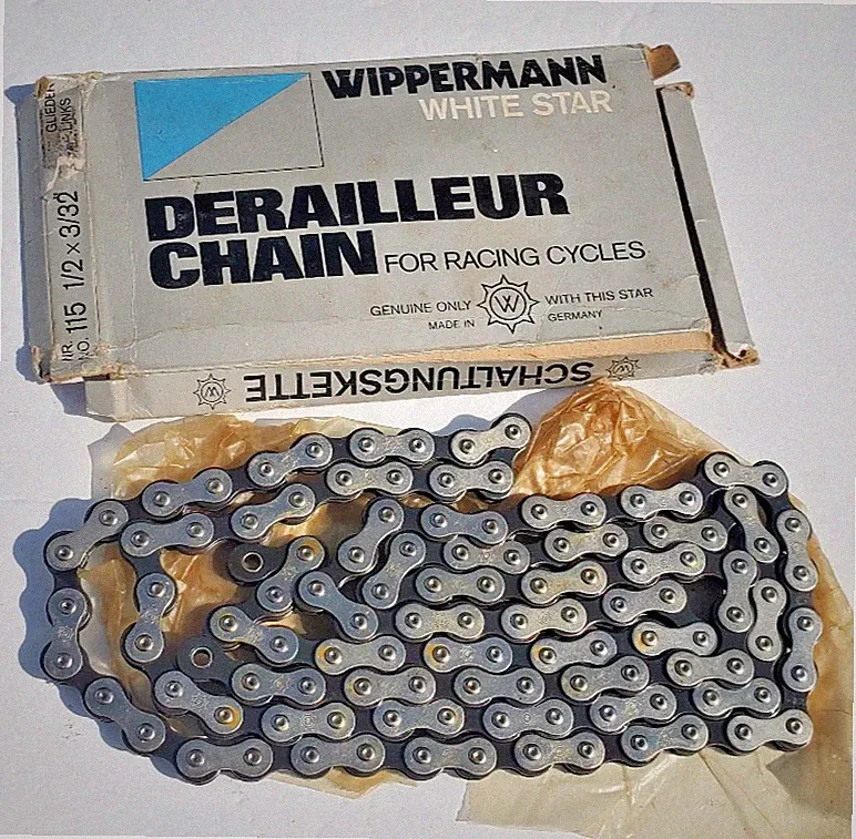NOS Wippermann Road Racing Bicycle Chain 5 & 10 spd White Star 116L Schwinn 70's