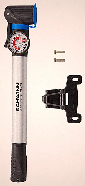 Schwinn Air Sport Pro or Plus Frame Pump, Black, Pressure Gauge, For Silver