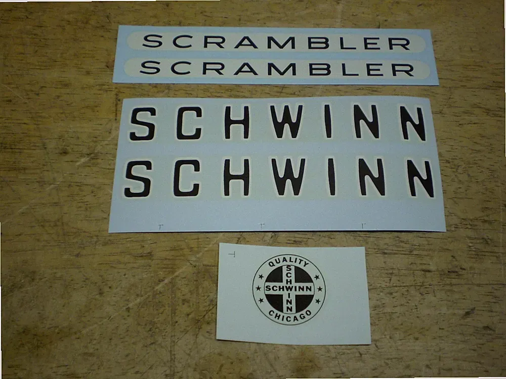 Schwinn Approved Scrambler Bicycle Frame Decal Set BMX Musclebike &