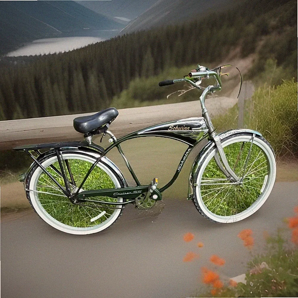 Schwinn Cruiser SS 26in Green Chrome Bike, Coaster Brake, Rear Rack, Fenders