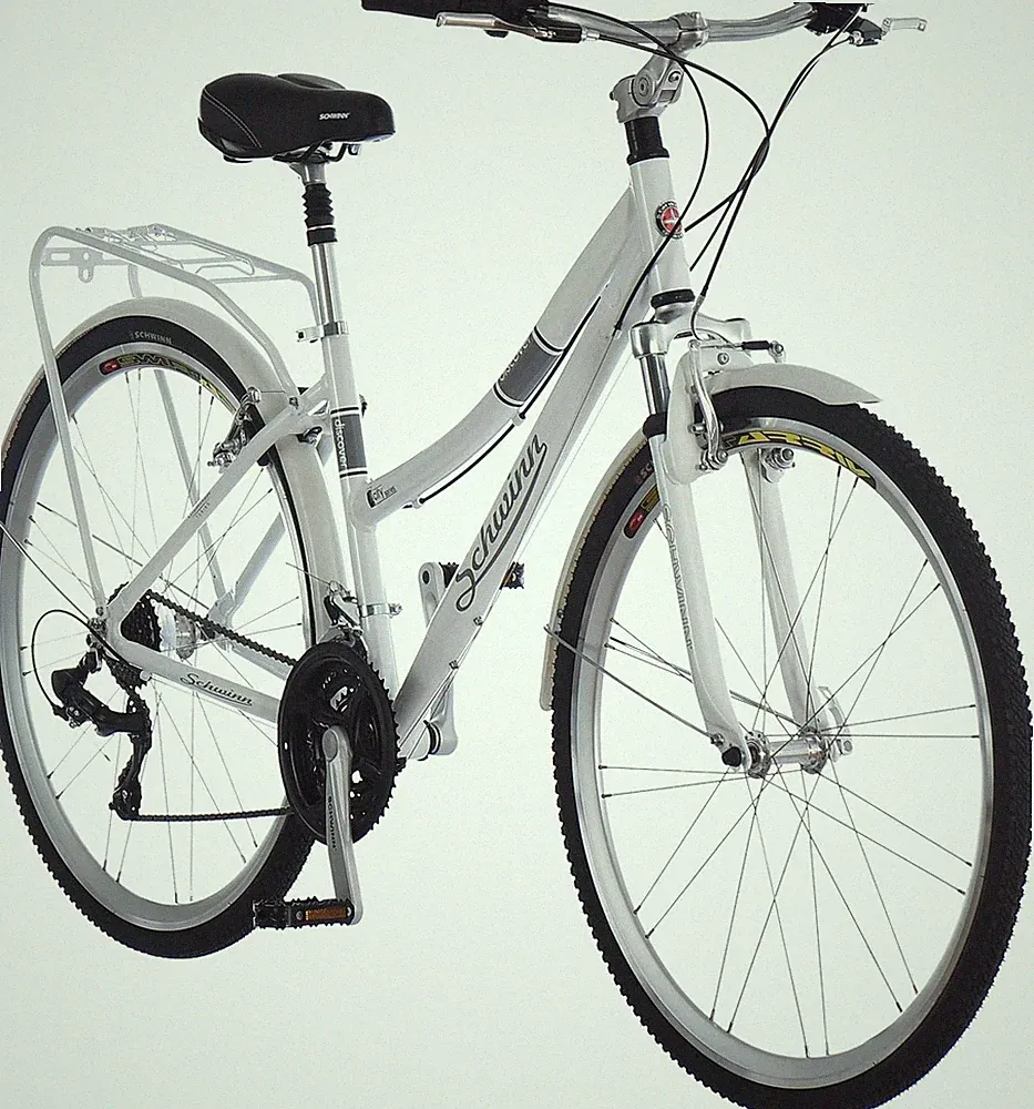 Schwinn Discover Hybrid Bike, 21 Speed, 28-Inch Wheels, Rear Cargo Rack - WHITE