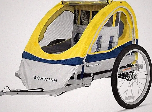 Schwinn Echo Kids/Child Bike Trailer for 2 Children, 80 LB Capacity, Yellow/Gray