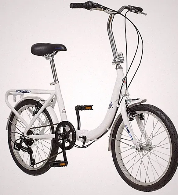 Schwinn Loop Adult Folding Bike, 20-inch Wheels, Rear Carry Rack, White
