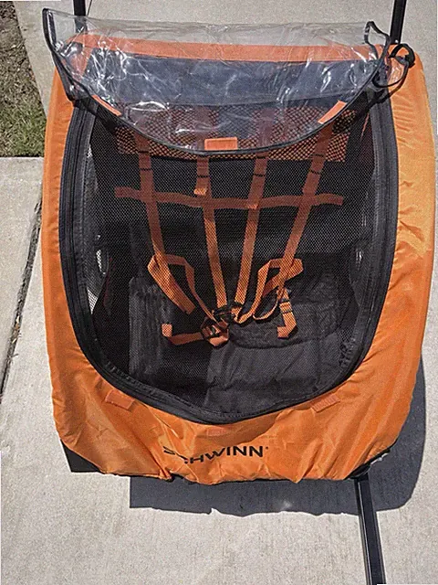Schwinn Orange Child Bicycle Trailer 2-Seater Rain Cover Safety Harness
