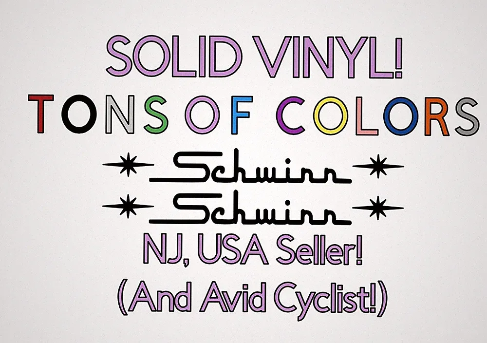 TWO Straight Schwinn Decals w/Stars - Many Colors & Sizes Chicago Style!
