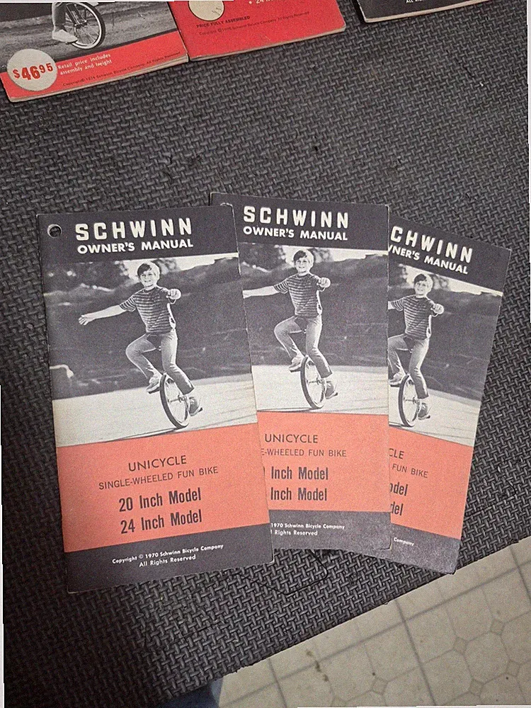 Vintage 1970 Schwinn Unicycle 20" / 24" Single Wheeled Fun Bicycle Owners Manual