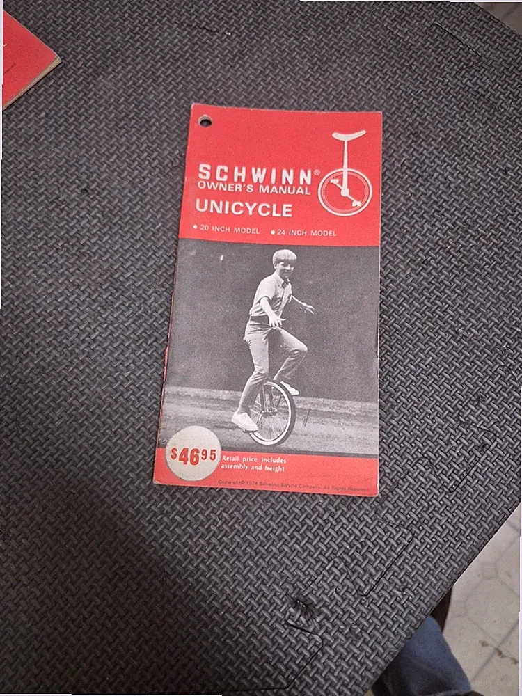 Vintage 1974 Schwinn Unicycle 20" / 24" Single Wheeled Fun Bicycle Owners Manual