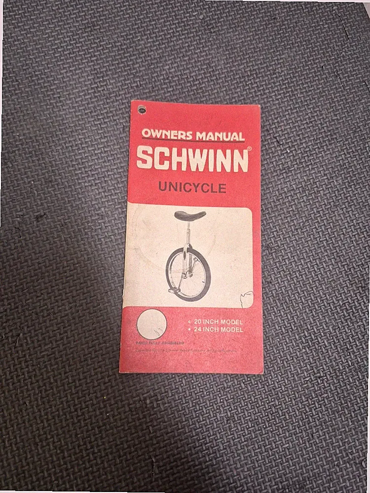 Vintage 1976 Schwinn Unicycle 20" / 24" Single Wheeled Fun Bicycle Owners Manual