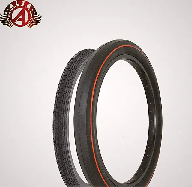 VINTAGE SCHWINN STYLE BRICK 20 X 1.75 W/ 20 X 2.125 S2 WIDE SLICK RED LINE TIRE.